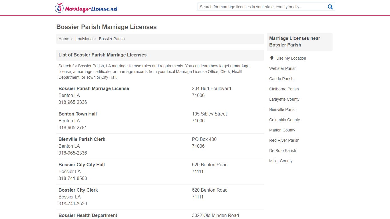 Bossier Parish Marriage Licenses