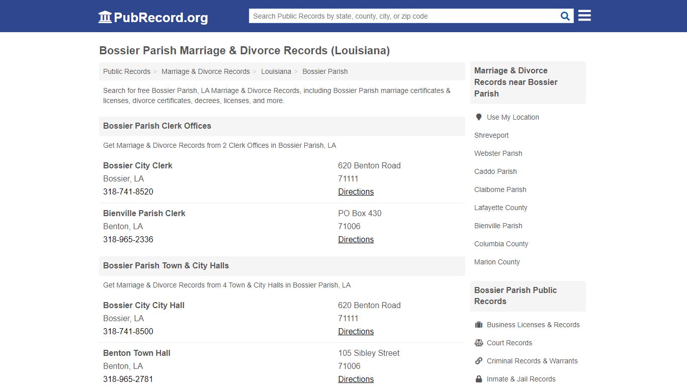 Bossier Parish Marriage & Divorce Records (Louisiana)