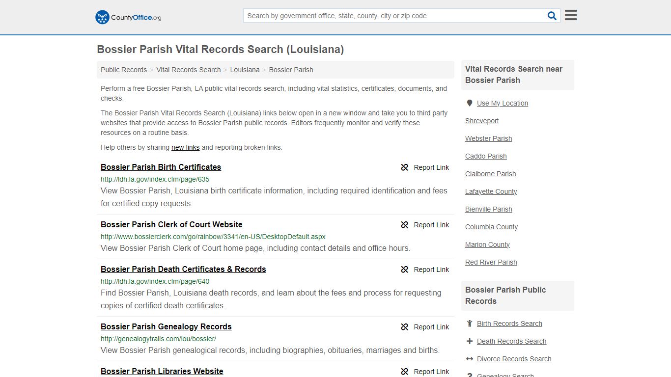 Vital Records Search - Bossier Parish, LA (Birth, Death, Marriage ...